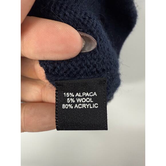 Alpaca Connection Hooded Zip Cardigan Sweater Fair isle Navy Gray Women M - Picture 5 of 8